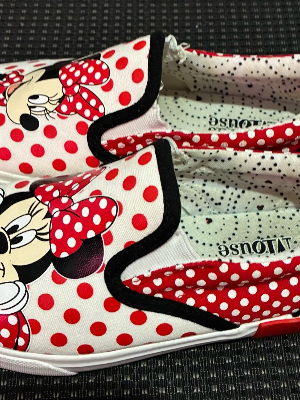 Kids Minnie Mouse Red & White Polka Dot Slip-On Shoes